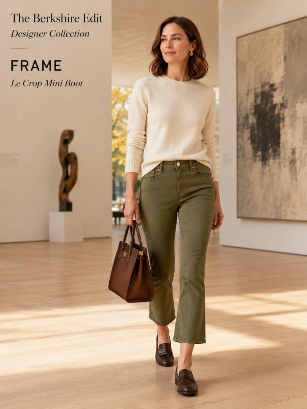 FRAME Le Crop Mini Boot Pants Size 31 Washed Army Olive Green Stretch